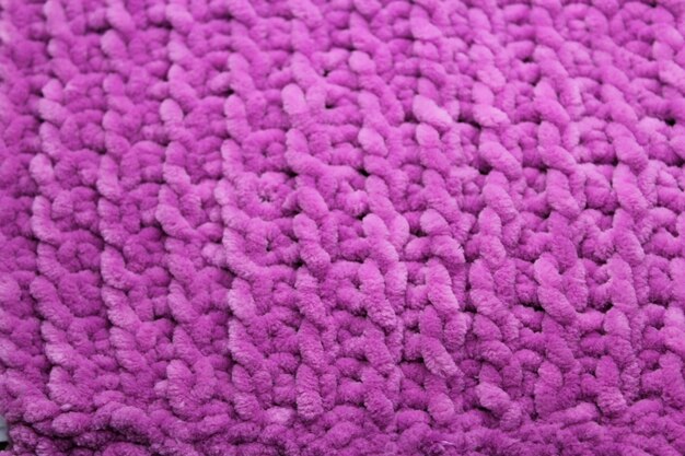 padrão de crochê detalhe roxo fibra de tecido de textura fofinha