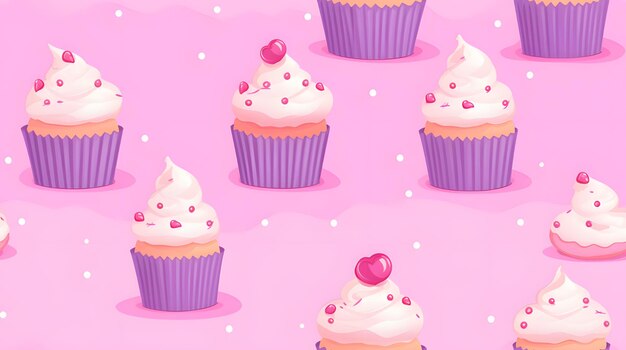 Foto padrão de cupcake doce com um fundo roxo pastel