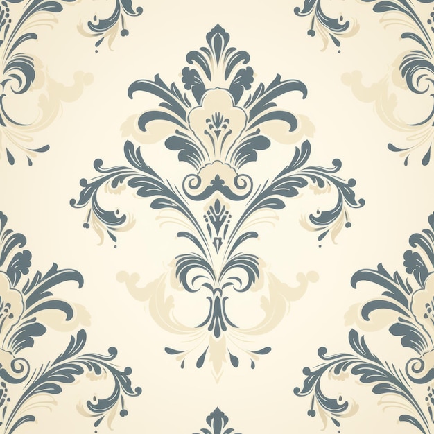 Padrão de damasco vintage em bege com listras azuis Design retro chic