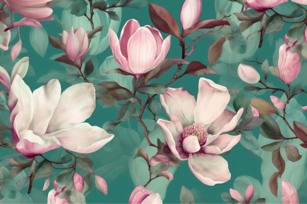 Padrão de decoração design floral fundo flor magnólia papel de parede aquarela folha sem costura Generative AI