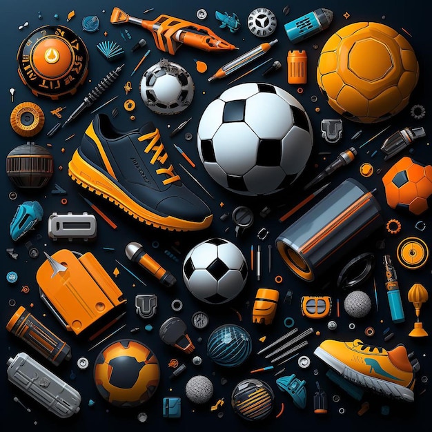 Foto padrão de desenho plano de equipamentos desportivos de futebol