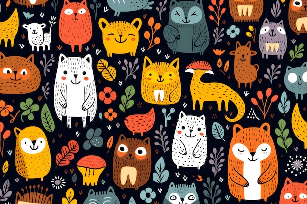 padrão de doodle de gato de desenho animado