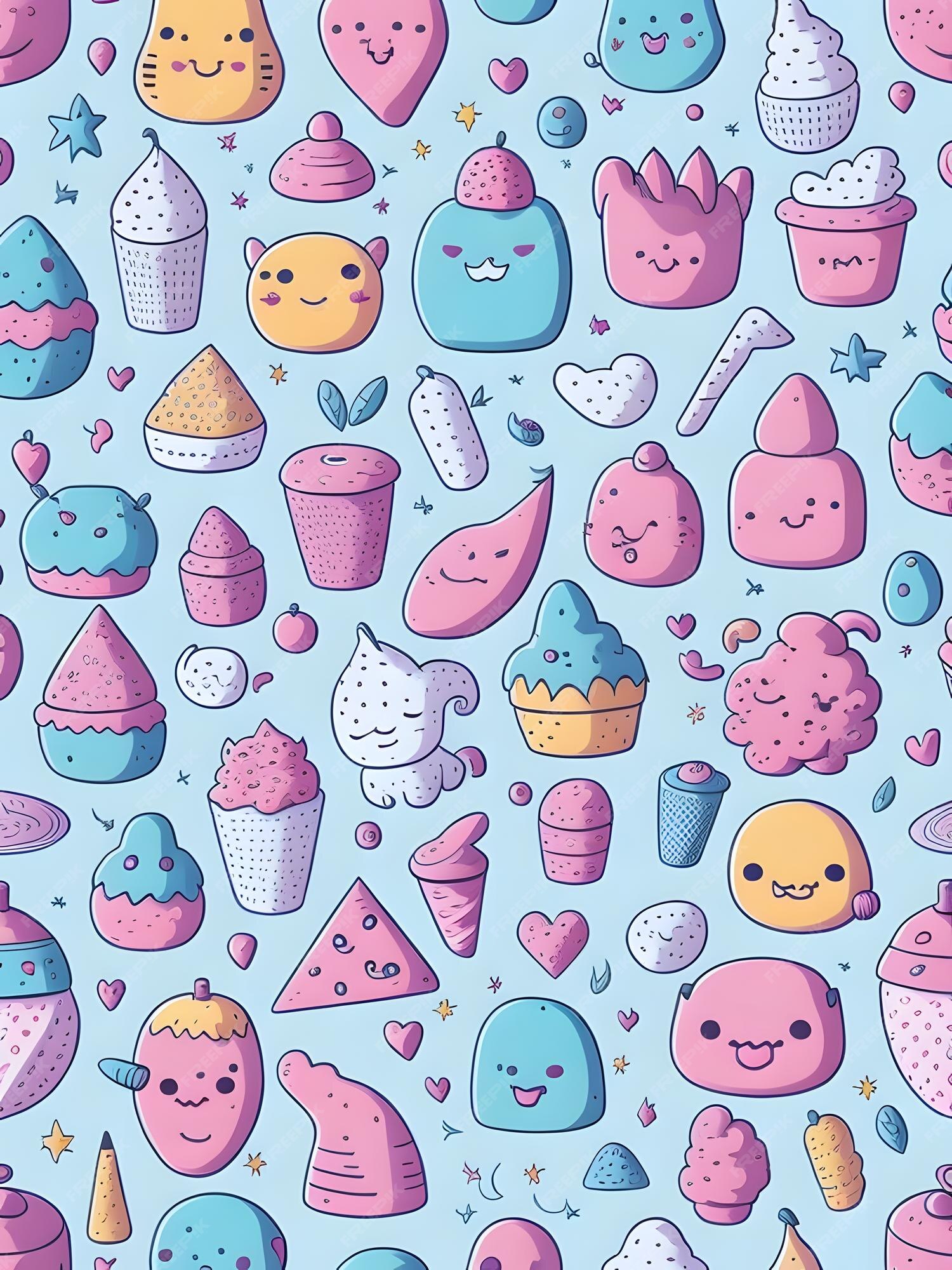 Padrão de doodle fofo e colorido de objetos kawaii ai generative