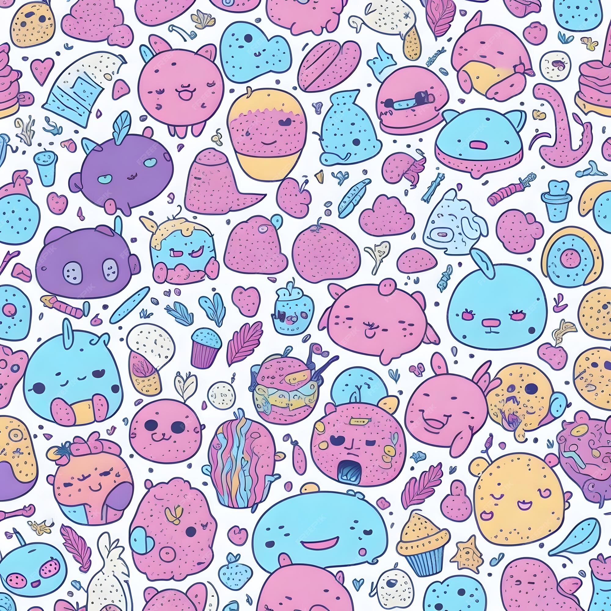 Padrão de doodle fofo e colorido de objetos kawaii ai generative