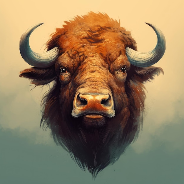 Padrão de expressão isolada de cabeça de búfalo de personagem de ilustração fotográfica