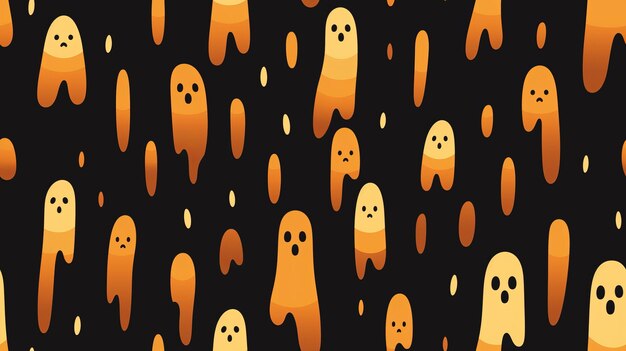 padrão de fantasma de halloween perfeito com fantasmas laranja e amarelos em um fundo preto