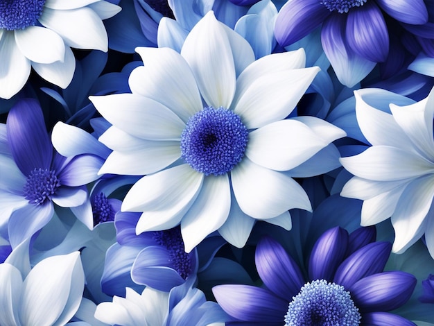 padrão de flor realista branco azul roxo 4k