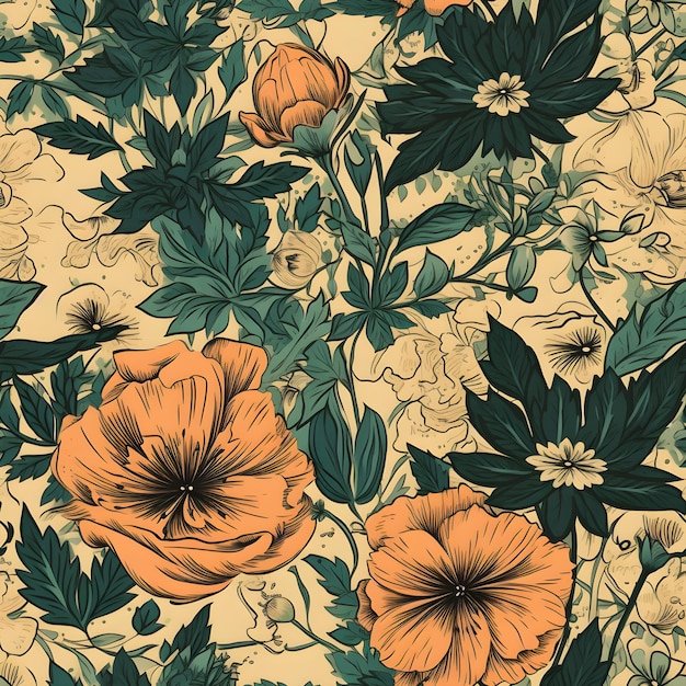 Padrão de flor retrô vintage sem costura ilustração generativa ai