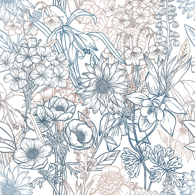 Padrão de flor sem costura png colagem elemento de arte de linha design de fundo transparente