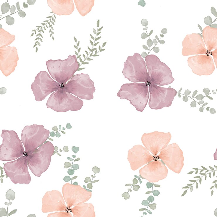 Foto padrão de flores e plantas em aquarela em fundo branco sem costura