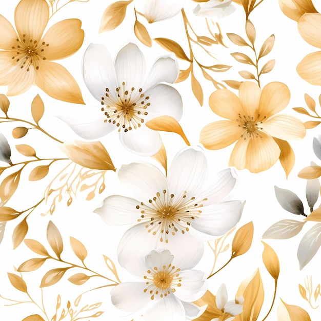 padrão de flores em aquarela padrão branco e dourado perfeito