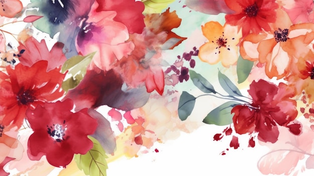 Padrão de flores multicoloridas em um fundo branco em um estilo de aquarela em cores pastel Gerado por IA Ilustração para design de cartão postal ou impressão Vista superior plana