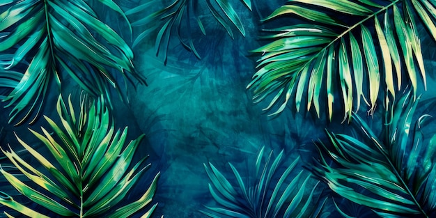 Padrão de folha de palmeira aquarela tropical evocando uma sensação de relaxamento e tranquilidade em IA gerativa inspirada na costa