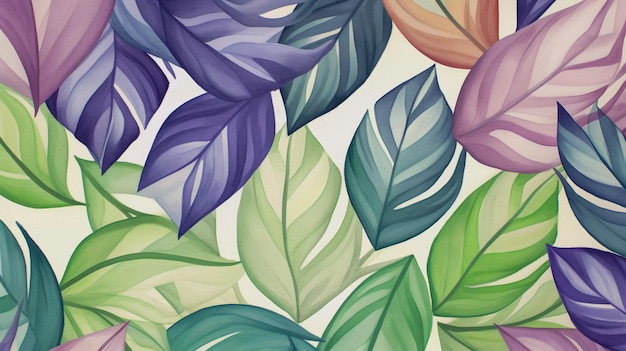 Padrão de folhas tropicais em aquarela de elegância da selva com inteligência artificial generativa
