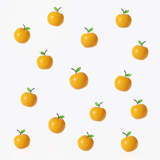 Padrão de fruta laranja 3d render no fundo branco