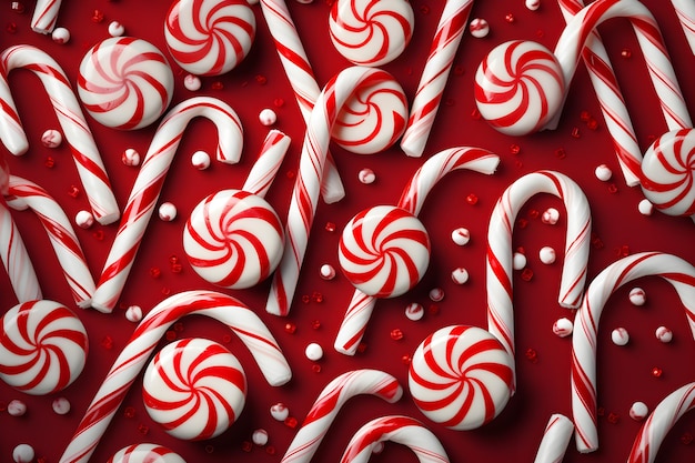 Foto padrão de fundo de doces vermelho e branco de bastões de doces