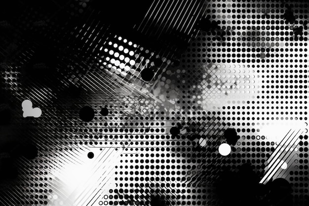 Padrão de fundo de meio-tom de ponto de polca de grade abstrata grunge Ilustração manchada de linha preto e branco