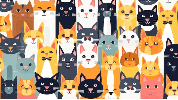 Padrão de gato colorido Colagem criativa de gatos ilustrados em várias cores para design ou papel de parede Gerado por IA