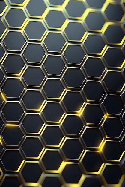 padrão de hexágono preto abstrato em fundo de néon dourado estilo de tecnologia ai generativo