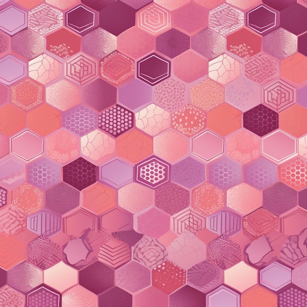 Padrão de hexágonos rosa e roxo com um padrão de hexágono.