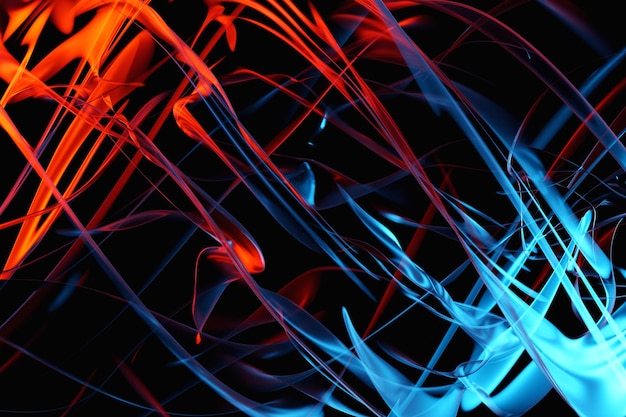 Padrão de ilustração 3D laranja e azul uma fumaça em um fundo escuro e isolado Fundo da fumaça de vapexA