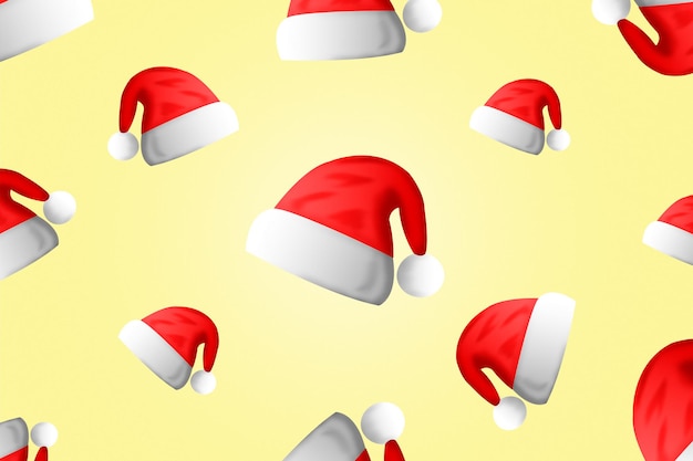 Padrão de ilustração colorida de chapéu de Papai Noel. Papel de parede de natal engraçado com espaço de cópia.