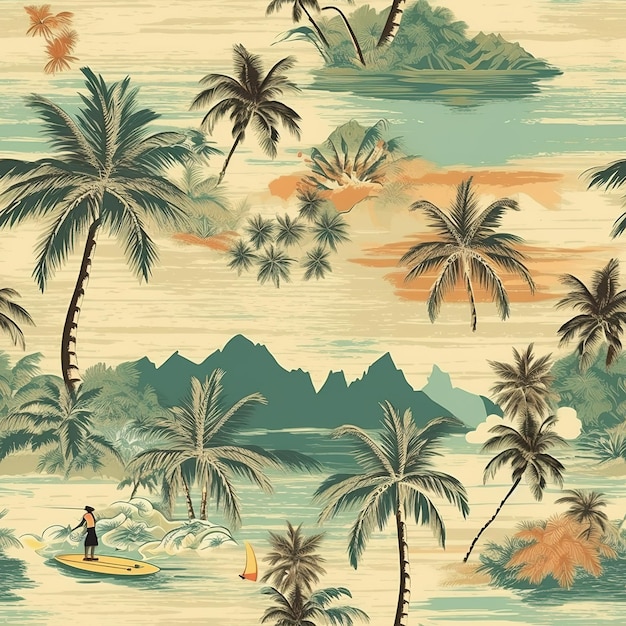 padrão de ilustração de surfista havaiano