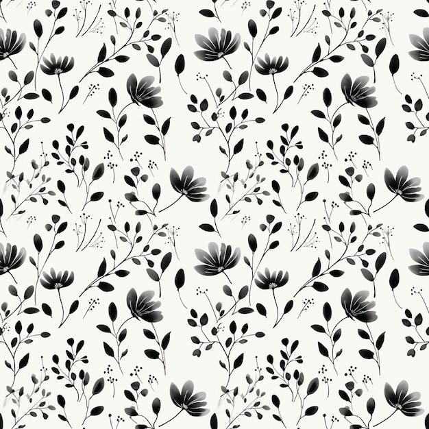 Padrão de impressão floral preto e branco
