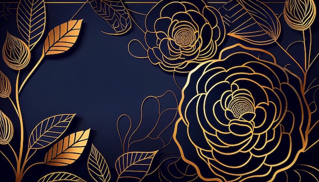 Padrão de linha de rosas de flor de luxo art déco ouro Generative AI