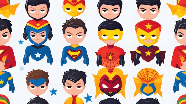 Foto padrão de logos de super-heróis brincalhões com um fundo branco