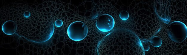 Padrão de malha azul com círculos e pontos em um fundo preto Ilustração AI GenerativexA