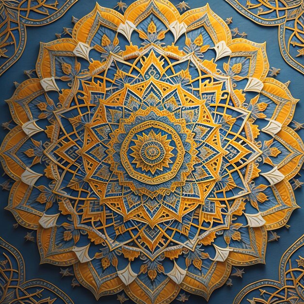 Padrão de mandala árabe em um fundo azul generativo ai