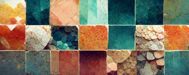Padrão de mosaico colorido artístico Colagem de impressão contemporânea com padrão de mosaico decorativo moderno com cores diferentes conceito de banner de arte moderna