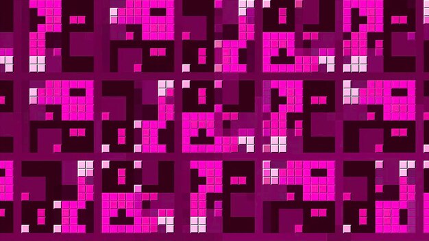 Padrão de mosaico de movimento de fundo pixelado roxo abstrato com pequenos quadrados coloridos piscando