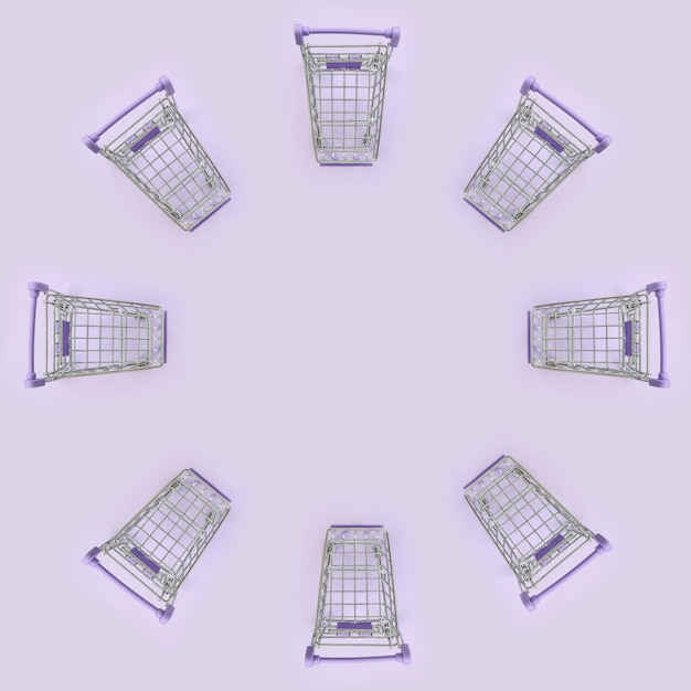 Padrão de muitos pequenos carrinhos de compras em violeta