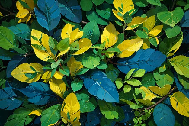 Padrão de natureza abstrata folhas azuis verdes amarelas