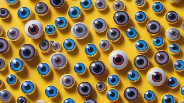 Padrão de olhos de plástico Googly em plano de fundo amarelo