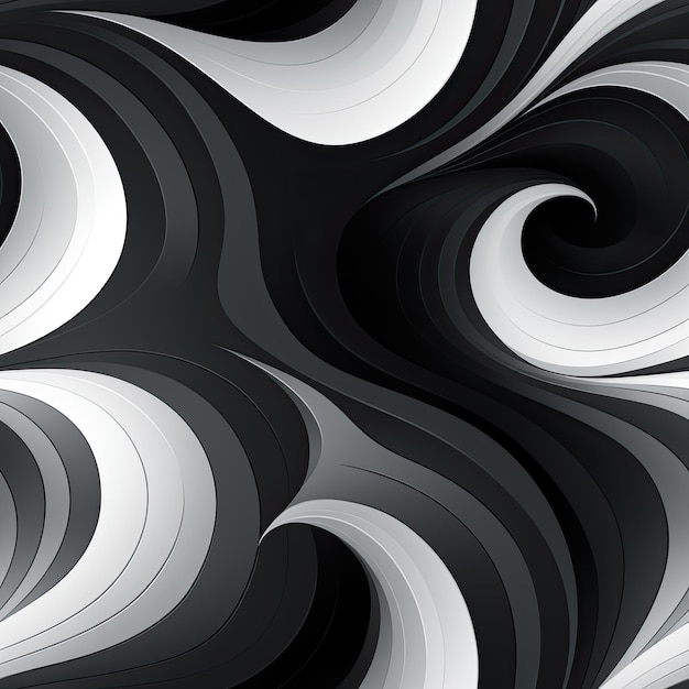 Padrão de onda 2D sem costura girando linhas dinâmicas finas de redemoinho simples em cores brancas e pretas