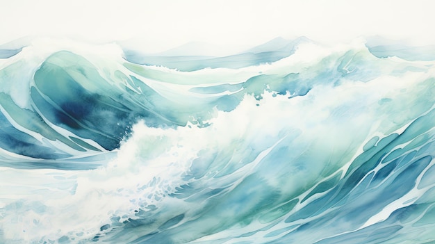 Padrão de ondas inspirado em aquarelas em azuis e teals etéreos suaves