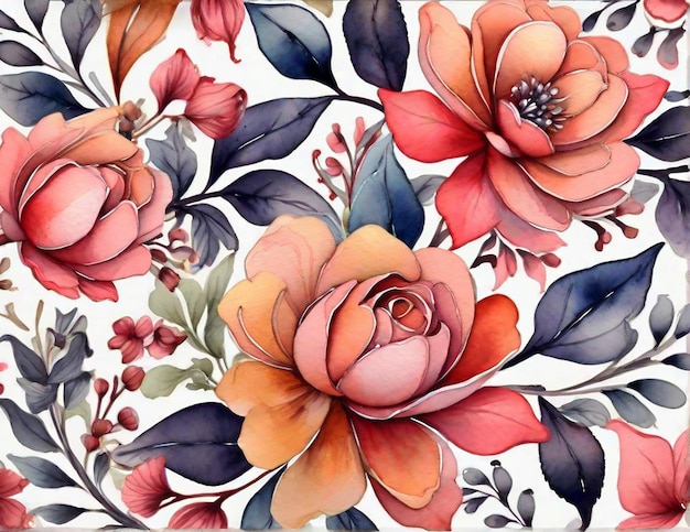 Padrão de ornamento floral de verão sem costura de aquarela para cartão têxtil de tecido