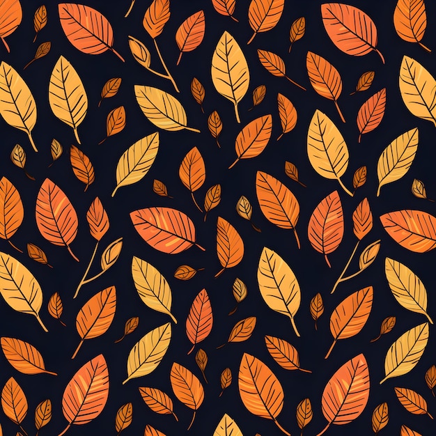 Padrão de outono com folhas de diferentes cores de outono em fundo preto Papel de parede de outono