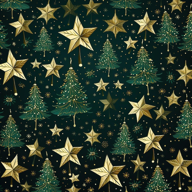 Padrão de papel de embrulho de natal fundo verde ouro