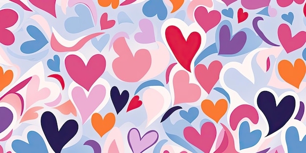 padrão de papel de parede de flor de desenho animado com corações cor-de-rosa no estilo de formas fluidas e orgânicas