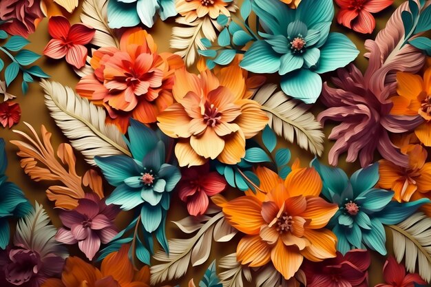 Padrão de papel de parede de flores coloridas com detalhes intrincados Generative Ai