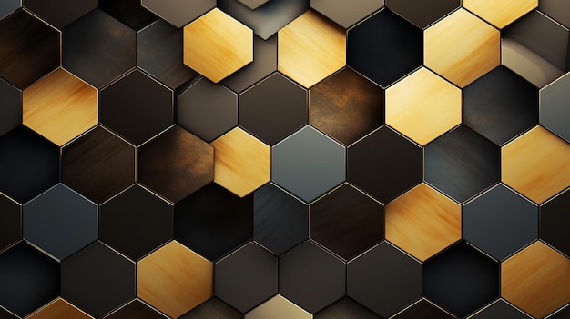 Padrão de papel de parede geométrico hexagonal de cor dourada preta