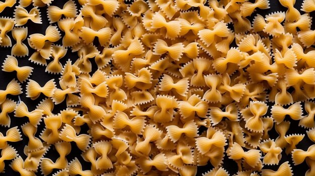 padrão de pasta farfalle em fundo preto