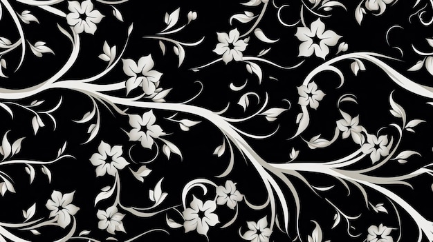 padrão de pintura em preto e branco de flores com ênfase na simplicidade do projeto e uso de gesso padrão SEAMLESS papel de parede SEAMLES