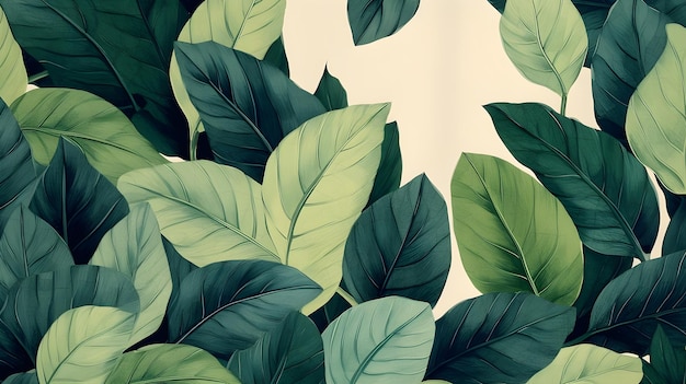 Padrão de plantas e folhas verdes Lápis desenhado à mão ilustração natural Design simples de plantas orgânicas