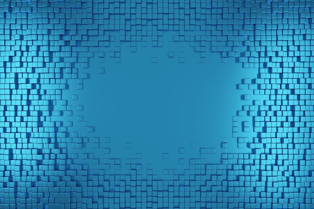 Padrão de quadrados azuis. Fundo de cubos 3D.