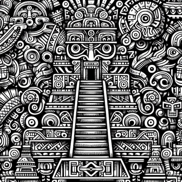 Foto padrão de rabiscos maias preto e branco